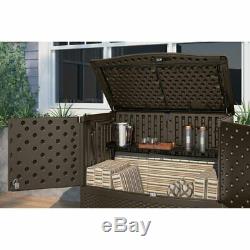 Outdoor Horizontal Storage Shed Deck Box Brown Plastic Garden Yard Tool Floor