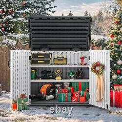 Outdoor Horizontal Storage Shed with X-Shaped Lockable Door, 35 Cu Ft Weather Re
