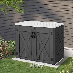 Outdoor Horizontal Storage Shed with X-Shaped Lockable Door, 35 Cu Ft Weather Re