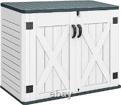 Outdoor Horizontal Storage Shed with X-Shaped Lockable Door, 35 Cu Ft Weather Re