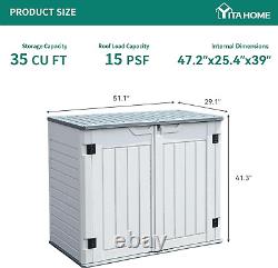 Outdoor Horizontal Storage Sheds WithO Shelf, 35 Cu Ft Lockable Resin Waterproof S