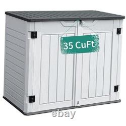 Outdoor Horizontal Storage Sheds witho Shelf, 35 Cu Ft Lockable Resin