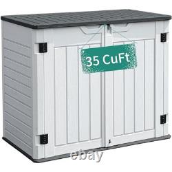 Outdoor Horizontal Storage Sheds witho Shelf, 35 Cu Ft Lockable Resin