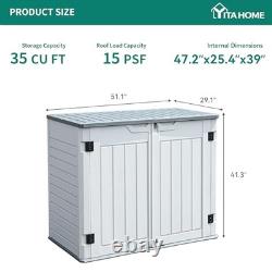 Outdoor Horizontal Storage Sheds witho Shelf, 35 Cu Ft Lockable Resin