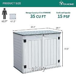 Outdoor Horizontal Storage Sheds witho Shelf, Weather Medium-35 cu ft Light Grey