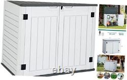 Outdoor Horizontal Storage Sheds witho Shelf, Weather Medium-35 cu ft Light Grey
