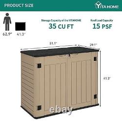 Outdoor Horizontal Storage Sheds witho Shelf, Weather Resistant 35 cu ft Brown