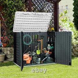 Outdoor Horizontal Storage Sheds witho Shelf, Weather Resistant Resin Tool Shed, M