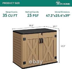 Outdoor Large Horizontal Storage Sheds, 35 Cu Ft Lockable Resin Waterproof Shed