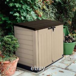 Outdoor Resin Storage Shed Horizontal All-Weather Stores Two 32 Gal. Trash Cans
