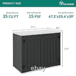 Outdoor Resin Storage Sheds, 39 in Height Lockable Medium-4.3x3.4ft Dark Gray