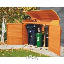 Outdoor Solid Wood Storage Shed Horizontal Trash Can Organizer Garden Bin Holder