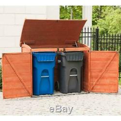 Outdoor Solid Wood Storage Shed Trash Garbage Holder Locking Doors All Weather