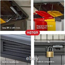Outdoor Storage Box & Patio Shed Enclosure, Outside Bin With Ventilation, Grey