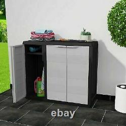 Outdoor Storage Lockable Cabinet Plastic Horizontal Garden Shed Garage Shelves