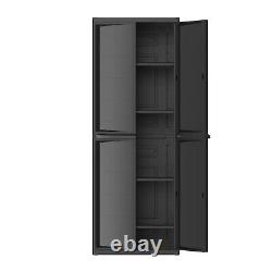 Outdoor Storage Utility Shed Black Plastic Cabinet 4 Shelf Indoor Garage Garden