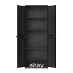 Outdoor Storage Utility Shed Black Plastic Cabinet 4 Shelf Indoor Garage Garden