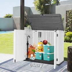 Outdoor Storage Utility Shed Patio Garden Horizontal Tool Cabinet HDPE Resin Box