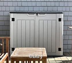 Outdoor Utility Shed Garden Tool Storage Cabinet Horizontal Resin Patio Deck Box
