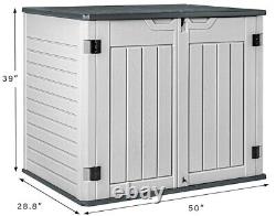 Outdoor Utility Shed Garden Tool Storage Cabinet Horizontal Resin Patio Deck Box