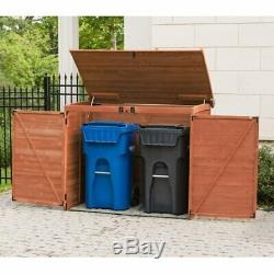 Outdoor Wood Storage Shed Horizontal Trash Can Bag Organizer Garden Bin Holder