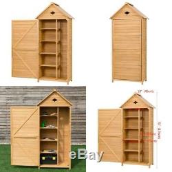 Outdoor Wooden Storage Shed Single Door 5 Shelves Lockable 70 High