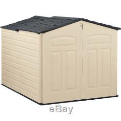 Patio Storage Slide Lid Shed Outdoor Sturdy Double Wall 96Cu Wood Grain Texture