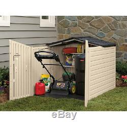 Patio Storage Slide Lid Shed Outdoor Sturdy Double Wall 96Cu Wood Grain Texture