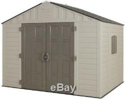 Plastic Resin Storage Shed 10 ft. X 8 ft. High Pitched Roof Skylight Tools Mower