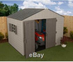 Plastic Resin Storage Shed 10 ft. X 8 ft. High Pitched Roof Skylight Tools Mower