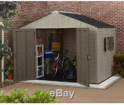 Plastic Resin Storage Shed 10 ft. X 8 ft. High Pitched Roof Skylight Tools Mower