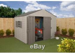 Plastic Resin Storage Shed 10 ft. X 8 ft. High Pitched Roof Skylight Tools Mower