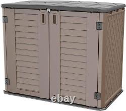 Resin Outdoor Storage Shed 26 Cu Ft Horizontal Waterproof Patio Tools Box