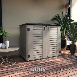 Resin Outdoor Storage Shed 26 Cu Ft Horizontal Waterproof Patio Tools Box