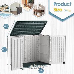 Resin Outdoor Storage Shed 28 Cu Ft Horizontal Outdoor Storage Cabinet, Weather