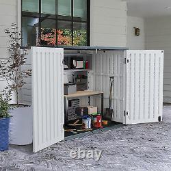 Resin Outdoor Storage Shed 28 Cu Ft Horizontal Outdoor Storage Cabinet, Weather