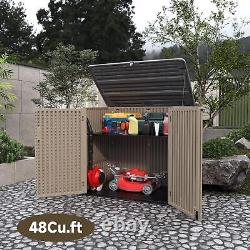 Resin Outdoor Storage Shed 38 Cu Ft Horizontal Waterproof Patio Tools Box