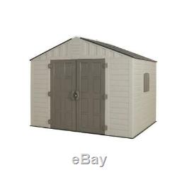 Resin Storage Shed 540 cu. Ft. Door Latch Heavy Duty Floor Panels Windows Gray