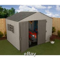 Resin Storage Shed 540 cu. Ft. Door Latch Heavy Duty Floor Panels Windows Gray