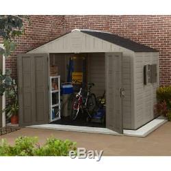 Resin Storage Shed 540 cu. Ft. Door Latch Heavy Duty Floor Panels Windows Gray