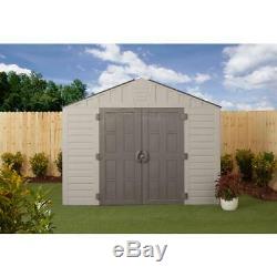 Resin Storage Shed 540 cu. Ft. Door Latch Heavy Duty Floor Panels Windows Gray