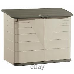 Rubbermaid Outdoor Large Horizontal Storage Shed, Olive & Sandstone