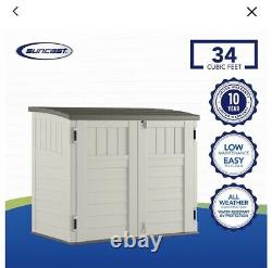 SUNCAST 34 CU. FT. HORIZONTAL OUTDOOR RESIN STORAGE SHED VANILLA New In The Box