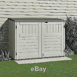 SUNCAST Resin Outdoor Storage Shed, 70-1/2inWx44-1/4inD, BMS4700, Vanilla/Stoney