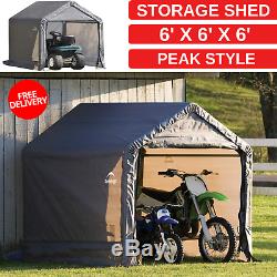 Steel Metal Peak Roof Outdoor Storage Shed With Waterproof Cover 6' x 6' x 6