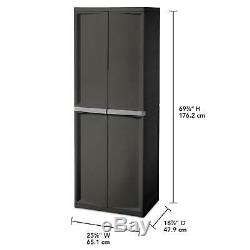 Storage Cabinet Plastic Horizontal Shed Garage Shelves Garden Lockable 4 Shelf