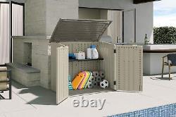 Suncast 34 Cu Ft Capacity Horizontal Outdoor Storage Shed for Garbage Cans