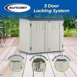 Suncast 34 Cu Ft Capacity Horizontal Outdoor Storage Shed for Garbage Cans