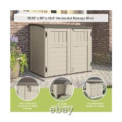 Suncast 34 Cu Ft Capacity Horizontal Outdoor Storage Shed for Garbage Cans, G