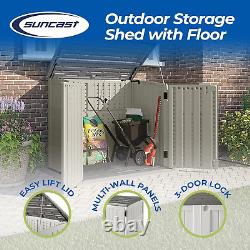 Suncast 34 Cu Ft Capacity Horizontal Outdoor Storage Shed for Garbage Cans, Gard